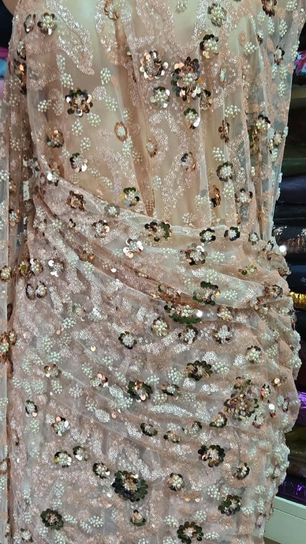 Pearl Blush — Beaded Pearl & Sequin Net Lace — image 1